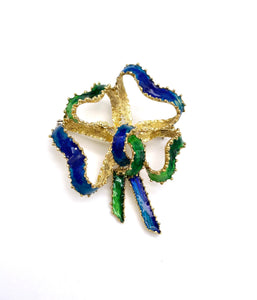 Estate 18K Enamel Brooch