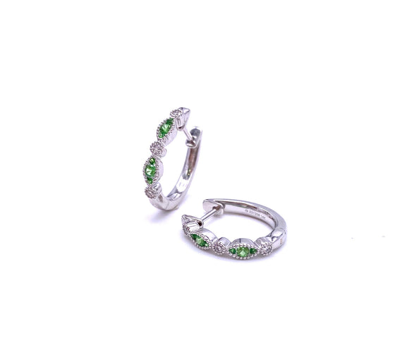 Petite Tsavorite and Diamond Hoop Earrings A317ZE720231336