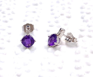 Pretty Checkerboard Cut Amethyst Earrings F096E0139