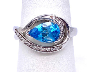 East West Pear shaped Blue Topaz Ring C368RPF180B21W1