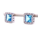 Princess cut Blue Topaz and Diamond Earrings F085EG9285w44BT