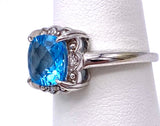 Cushion Cut Blue Topaz Ring in Ornate Mounting C096R0021