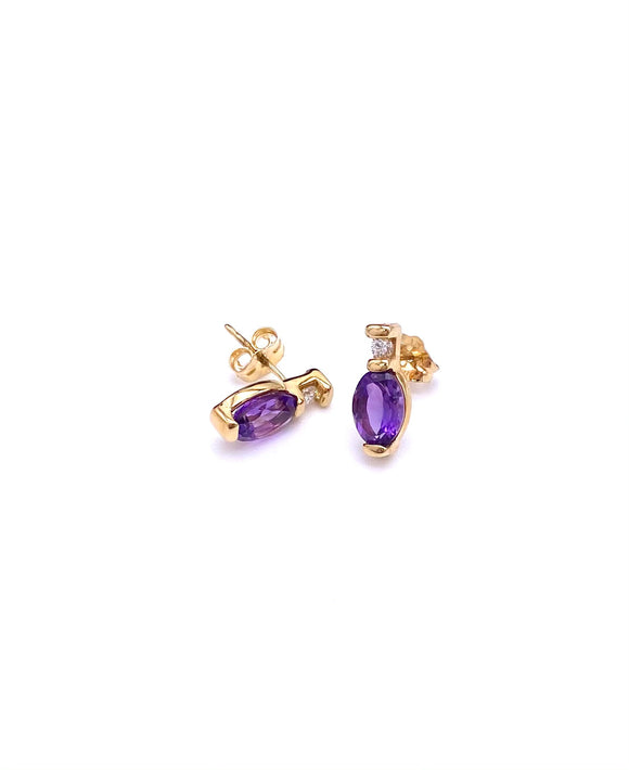 Petite Oval Amethyst Earrings in Yellow Gold. F02141-101804