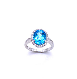 Oval Shaped Blue Topaz and Diamond Ring C330B351741