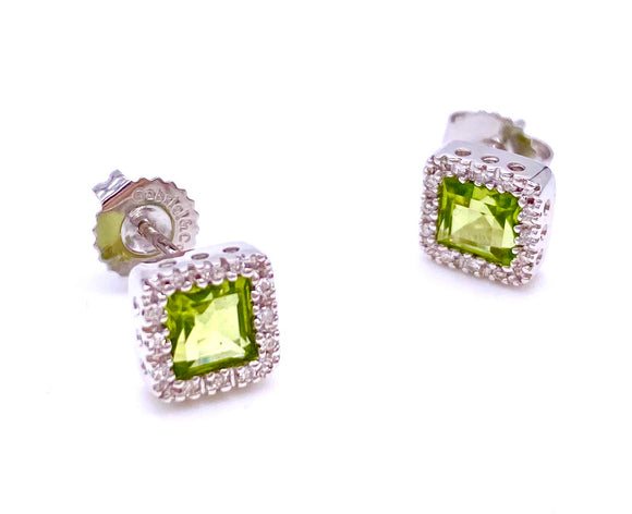 Princess Cut Peridot and Diamond Earrings F085E69285W44PE